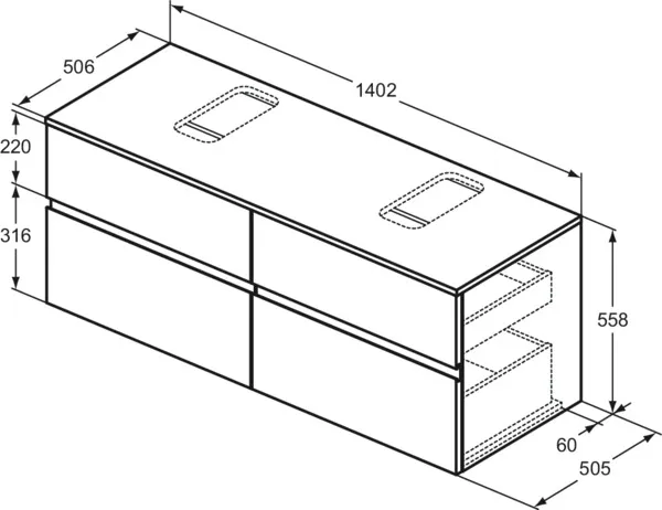 Ideal Standard Waschtischunterschrank „Finesse“ 140,2 × 55,8 × 50,5 cm Weiß matt lackiert Ideal Standard Waschtischunterschrank „Finesse“ 140,2 × 55,8 × 50,5 cm Weiß matt lackiert