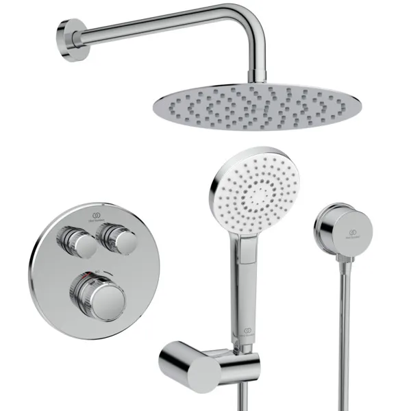 Armaturen-Paket Ceratherm Navigo Chrom, Brausethermostat Unterputz Bausatz 2 für Fertigmontage, Wandanschlussbogen Unterputz, Handbrause-Set, Kopfbrause, Wandanschluss Armaturen-Paket Ceratherm Navigo Chrom, Brausethermostat Unterputz Bausatz 2 für Fertigmontage, Wandanschlussbogen Unterputz, Handbrause-Set, Kopfbrause, Wandanschluss