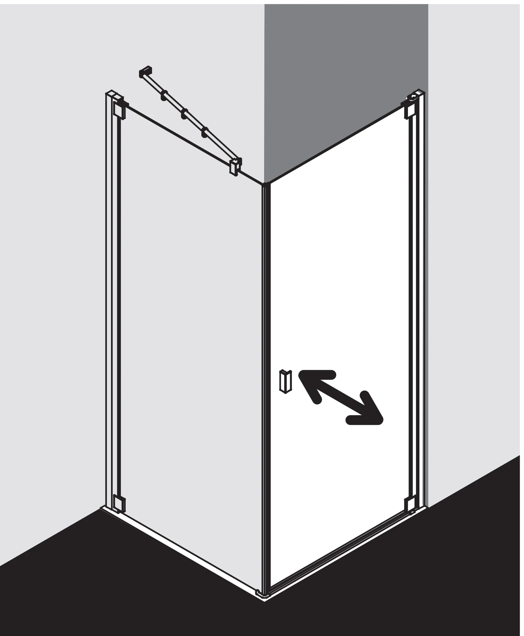 Kermi Duschtür 1-flügelig rechts für Ecke „RAYA“ Glas Klar Dekor Stripe 4, Profile Silber Hochglanz, BV: 870 - 900 mm GAK: 855 - 885 mm WE: 880 - 910 mm H: 2000 mm Kermi Duschtür 1-flügelig rechts für Ecke „RAYA“ Glas Klar Dekor Stripe 4, Profile Silber Hochglanz, BV: 870 - 900 mm GAK: 855 - 885 mm WE: 880 - 910 mm H: 2000 mm