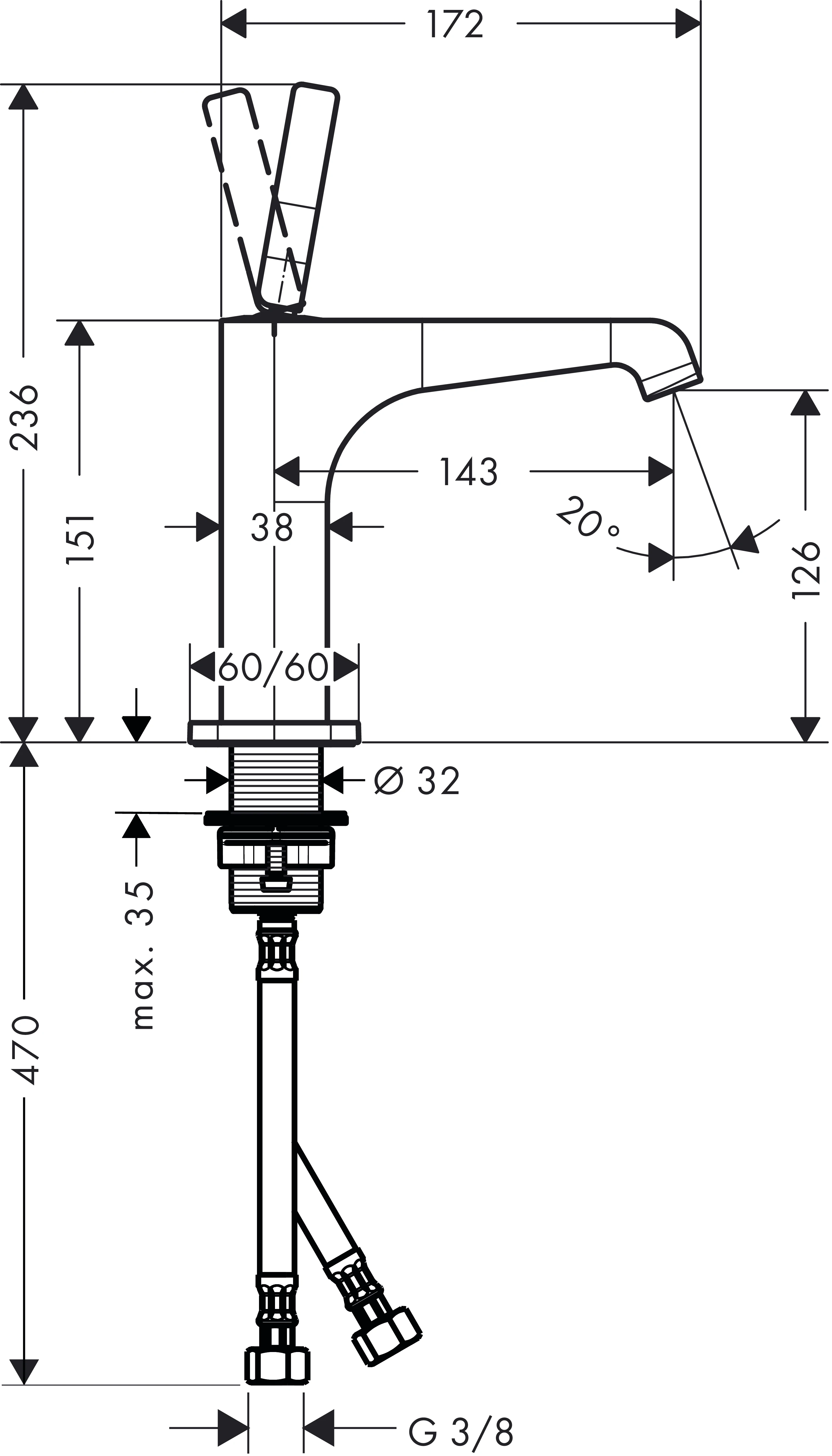 Waschtischmischer 125 Axor Citterio E ohne Zugstange chrom