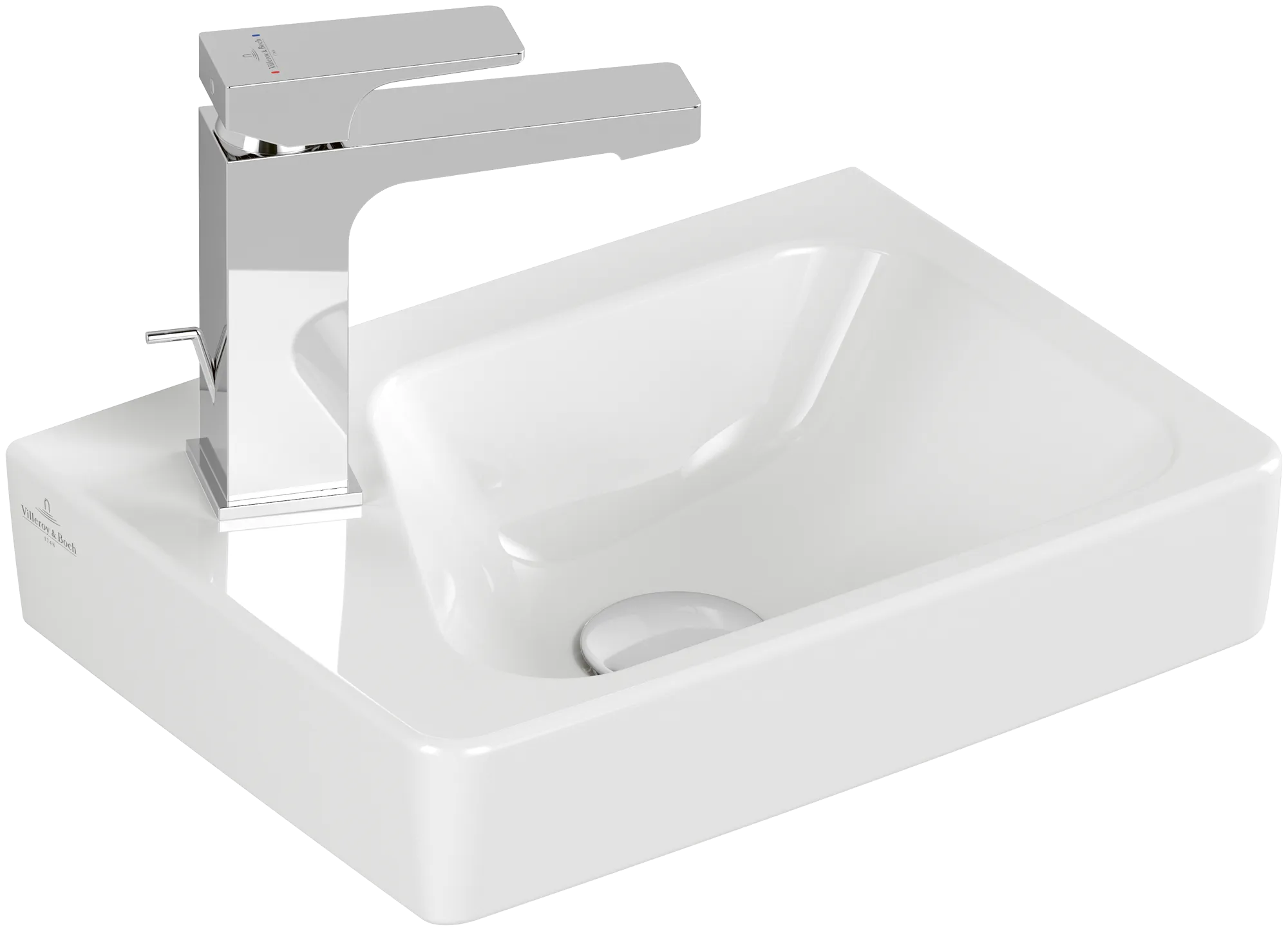 Villeroy & Boch Waschbecken „Architectura“ 360 × 265 × 135 mm, ohne Hahnlochbohrung, für Becken rechts in Weiß Alpin Villeroy & Boch Waschbecken „Architectura“ 360 × 265 × 135 mm, ohne Hahnlochbohrung, für Becken rechts in Weiß Alpin