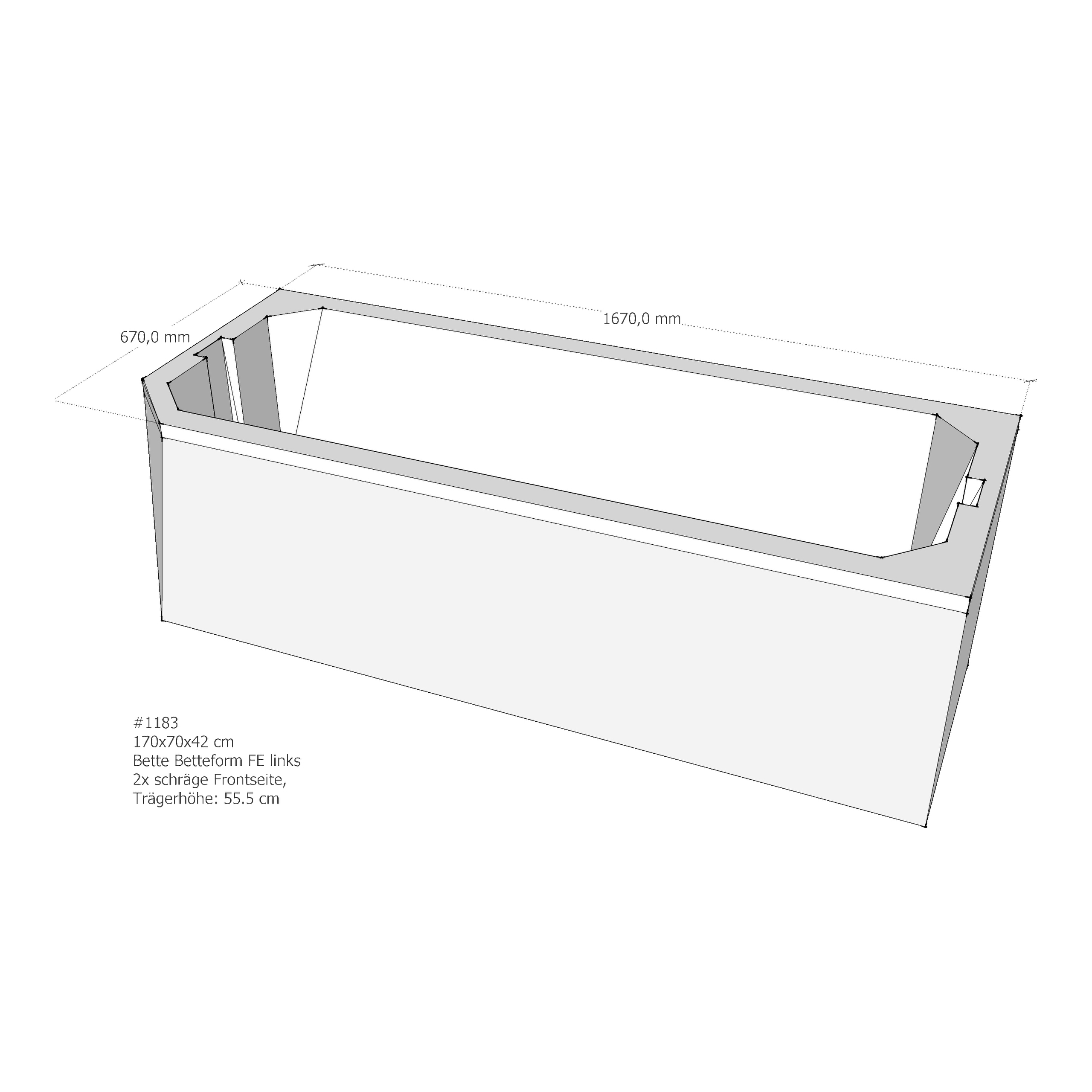 Badewannenträger für Bette Profi-Form FE links schräge Frontseite 170 × 70 × 42 cm Ausführung: links / Breite: 70 cm / Länge: 170 cm Badewannenträger für Bette Profi-Form FE links schräge Frontseite 170 × 70 × 42 cm Ausführung: links / Breite: 70 cm / Länge: 170 cm