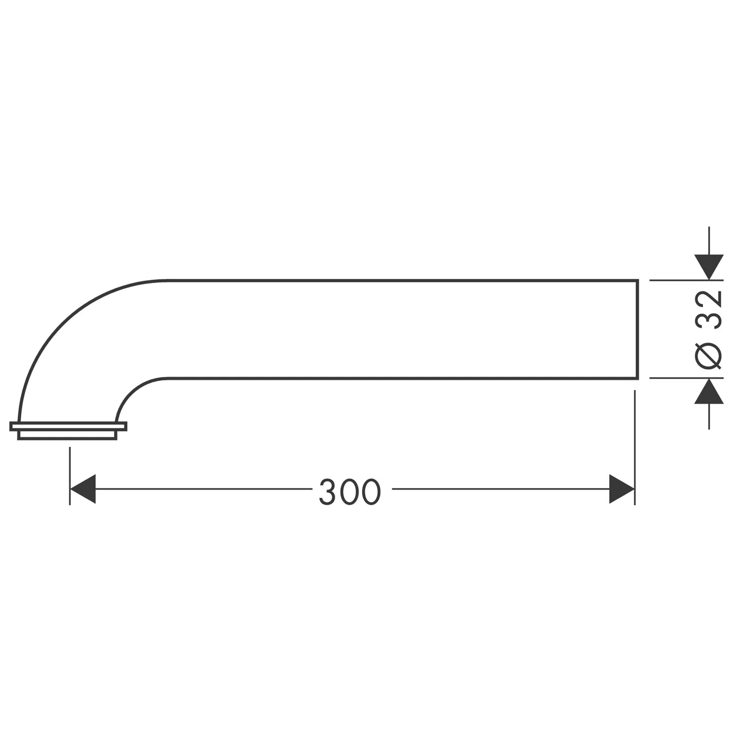 gebogenes Rohr, m.Bord DN32 x 300mm chrom
