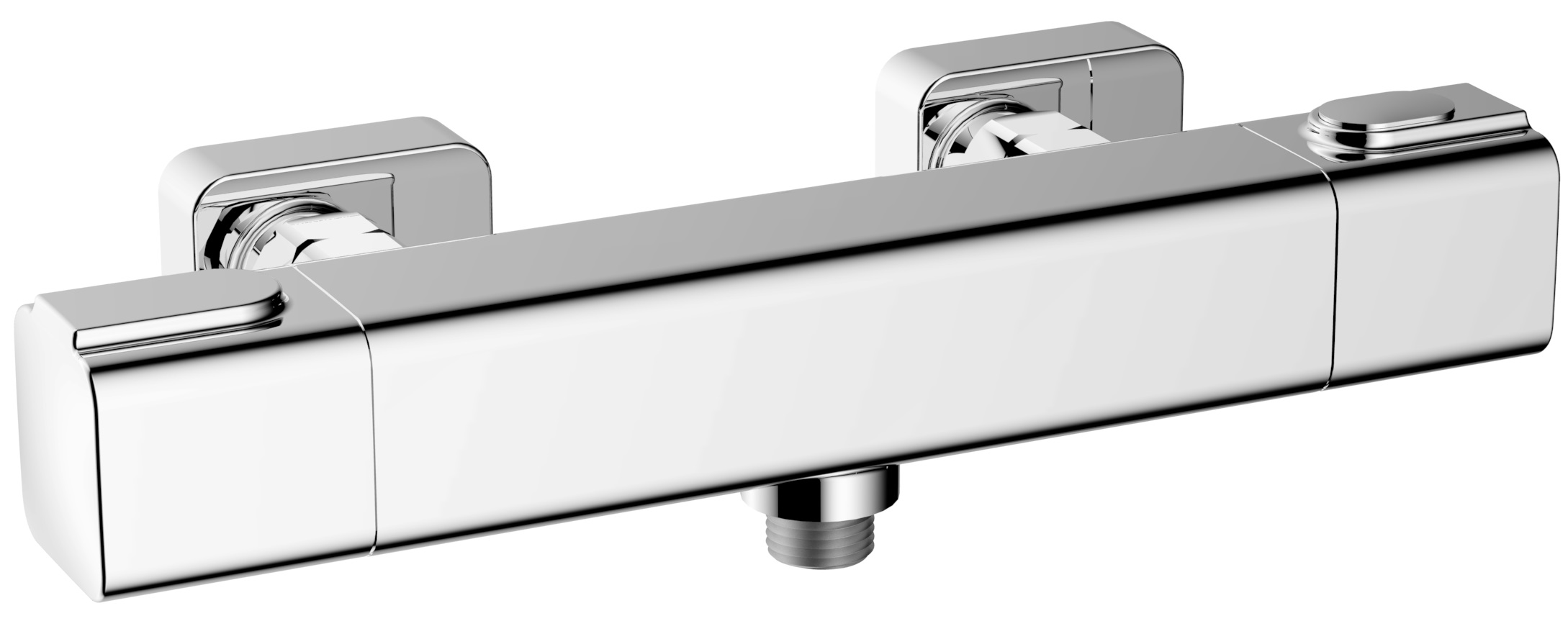 Thermostat-Brausebatterie AqvaTherm - soft-edge - Brauseabgang 1/2″ unten - cool touch - Edelstahlfilter - S-Anschlüsse mit Rosetten - eigensicher - Sicherheitstaste - chrom Thermostat-Brausebatterie AqvaTherm - soft-edge - Brauseabgang 1/2″ unten - cool touch - Edelstahlfilter - S-Anschlüsse mit Rosetten - eigensicher - Sicherheitstaste - chrom