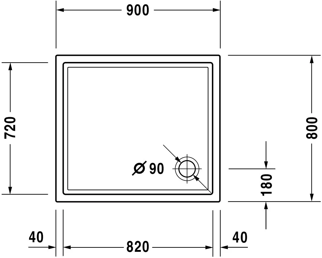 Duravit rechteck Duschwanne „Starck Slimline“ 90 × 80 cm 