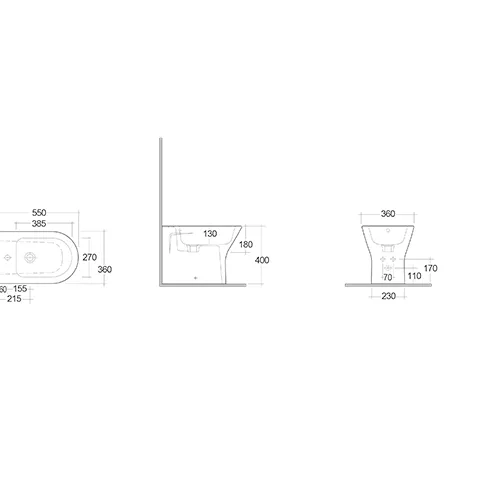 Kludi-RESA R Stand-Tiefspül-Bidet 55 cm, verdeckte Befestigungen, Weiß glänzend