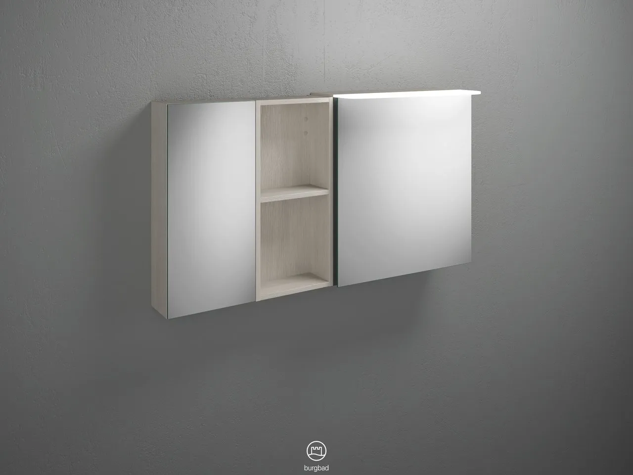 Burgbad Spiegelschrank Badu SFTX120, 310x1200x665 mm, 2 beidseitig verspiegelte Türen, LED-Aufsatzleuchte 4200 K, Schalter-Steckdosenelement Burgbad Spiegelschrank Badu SFTX120, 310x1200x665 mm, 2 beidseitig verspiegelte Türen, LED-Aufsatzleuchte 4200 K, Schalter-Steckdosenelement