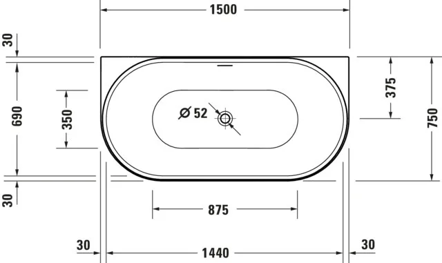 Duravit Badewanne „DuraSenja“ vorwand oval 150 × 75 cm, mittig