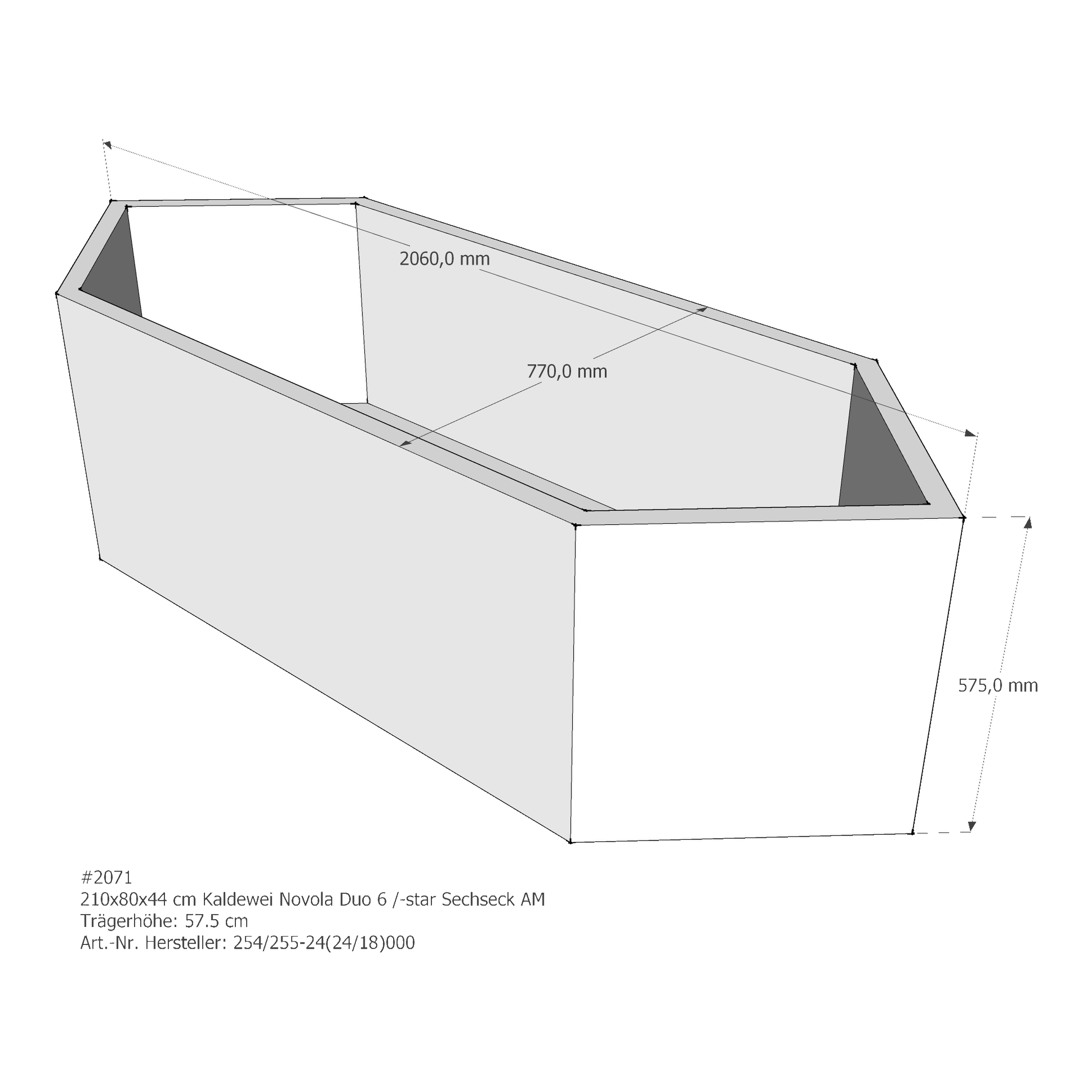 Badewannenträger für Kaldewei Novola Duo 6 /-Star 210 × 80 × 44 cm