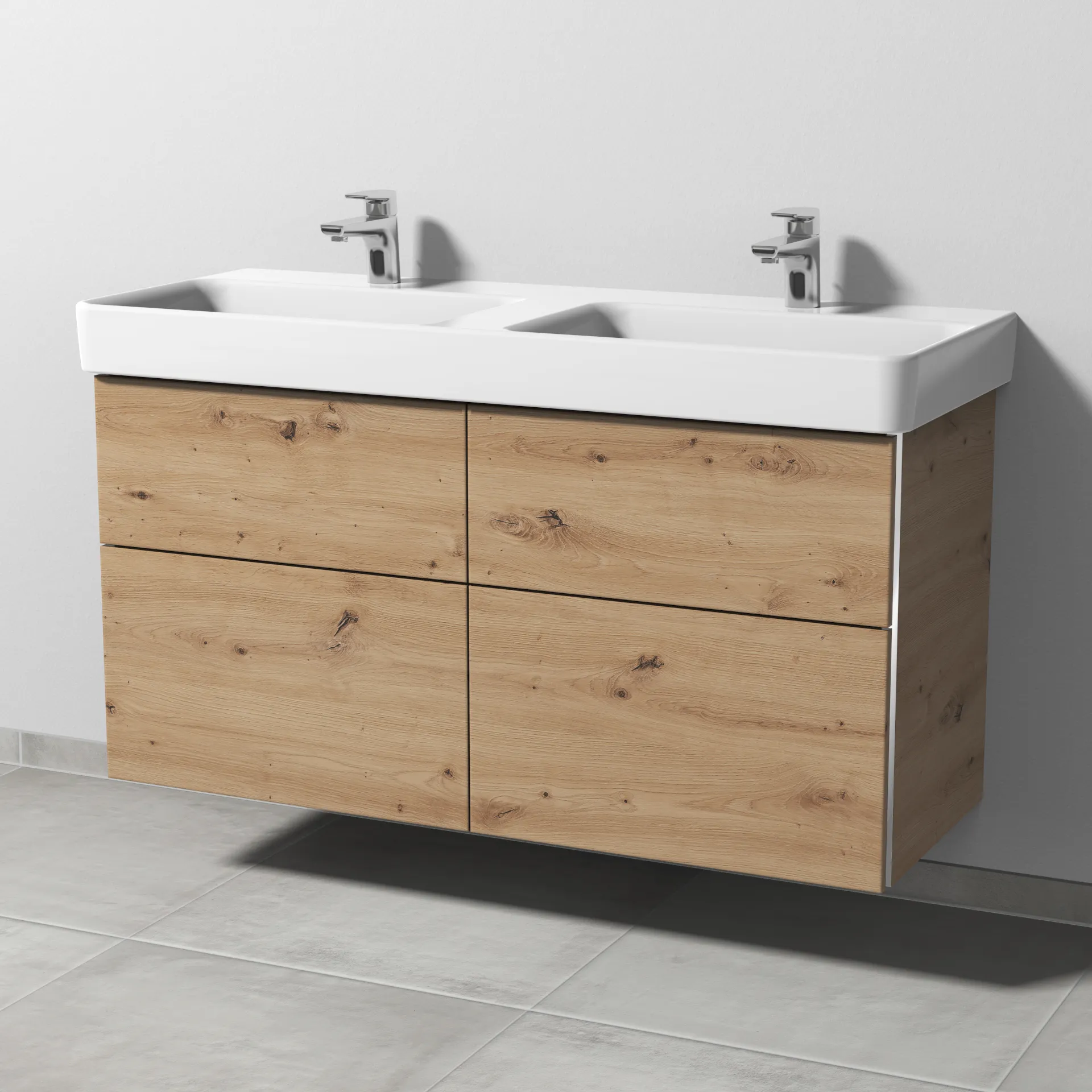 Sanipa Waschtischunterschrank „3way“ passend zu Keramik-Waschtische Pro S von Laufen 1150 × 593 × 437 mm in Eiche Natural-Touch, Becken links und