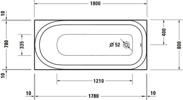 Duravit Badewanne „Soleil by Starck“ rechteck 180 × 80 cm, Fußablauf