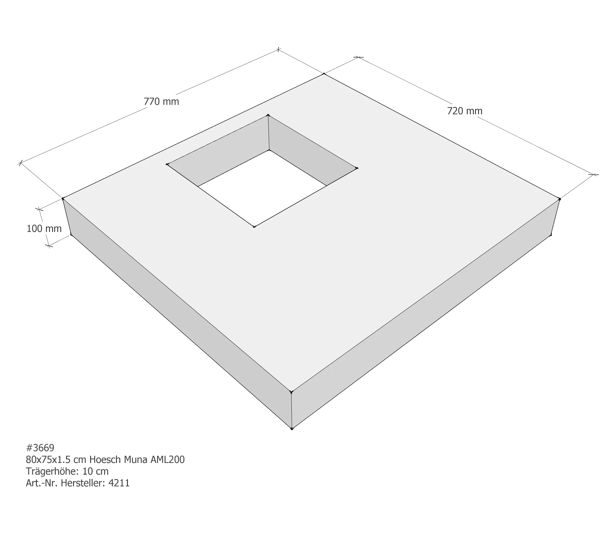 Duschwannenträger für Hoesch Muna 80 × 75 × 1,5 cm Breite: 75 cm / Länge: 80 cm