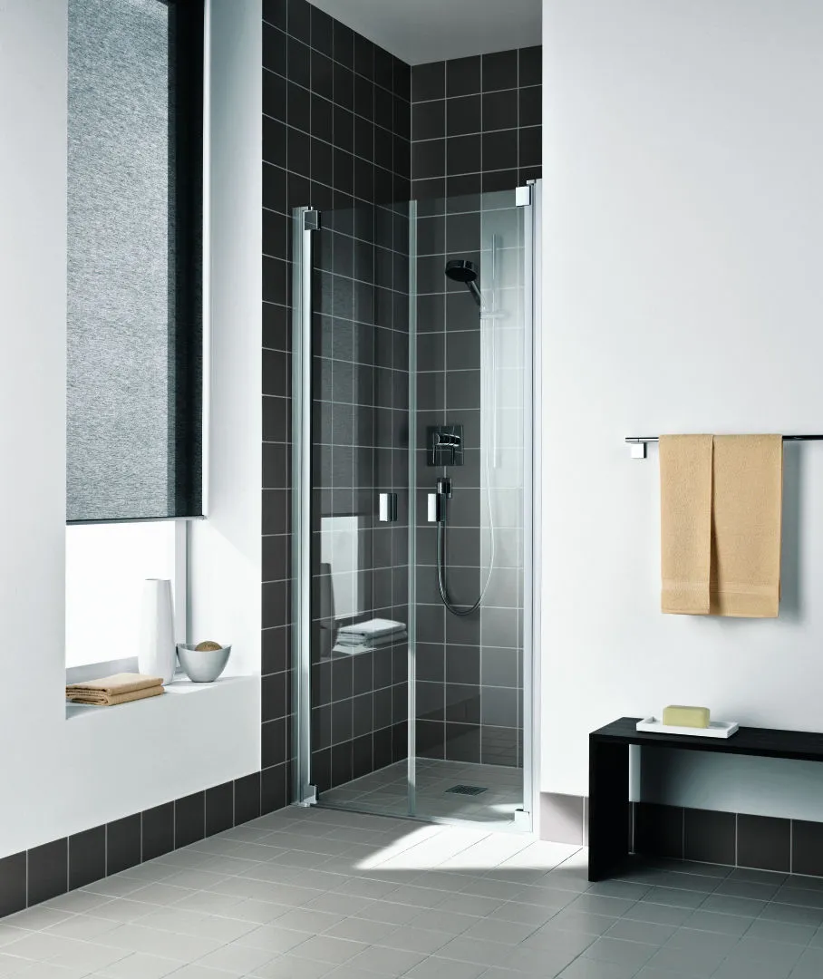 Kermi Pendeltür für Nische und Ecke „RAYA“ Glas Klar, Profile Silber Mattglanz, BV: 893 - 953 mm GAK: 880 - 930 mm WE: 893 - 953 mm H: 2000 mm