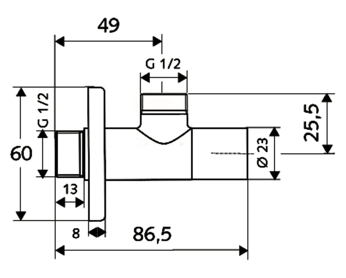 Design-Eckventil mit Regulierfunktion STILE, Schubrosette Ø 60 mm, DN 15 G 1/2 AG, DN 15 G 1/2 AG, chrom