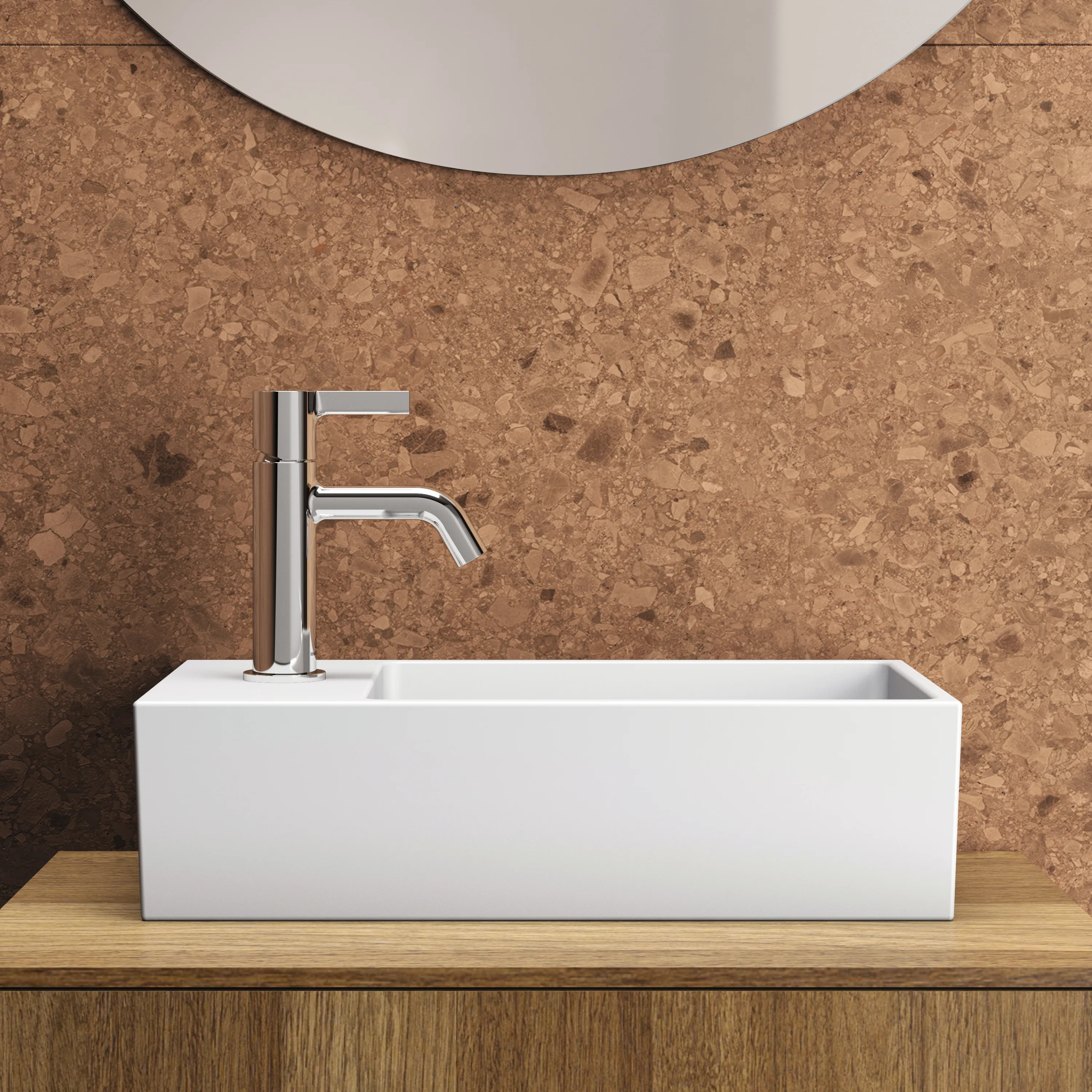 Ideal Standard Handwaschbecken Extra, Seidenweiß, 450x250x150 mm, 1 Hahnloch links mit Überlauf, geschliffene Unterseite