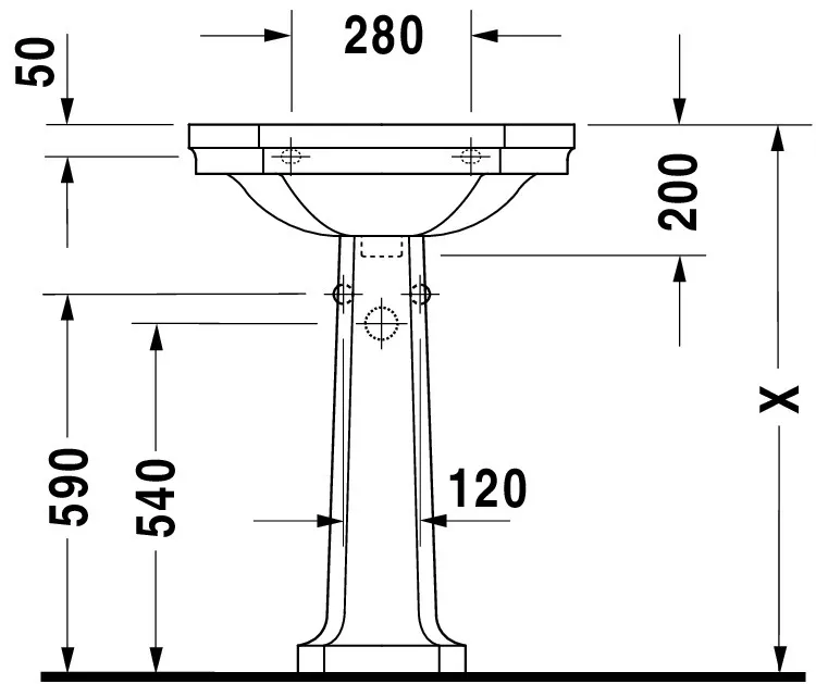 Waschtisch 1930 600 mm mit ÜL, mit HLB, 1 HL, weiß
