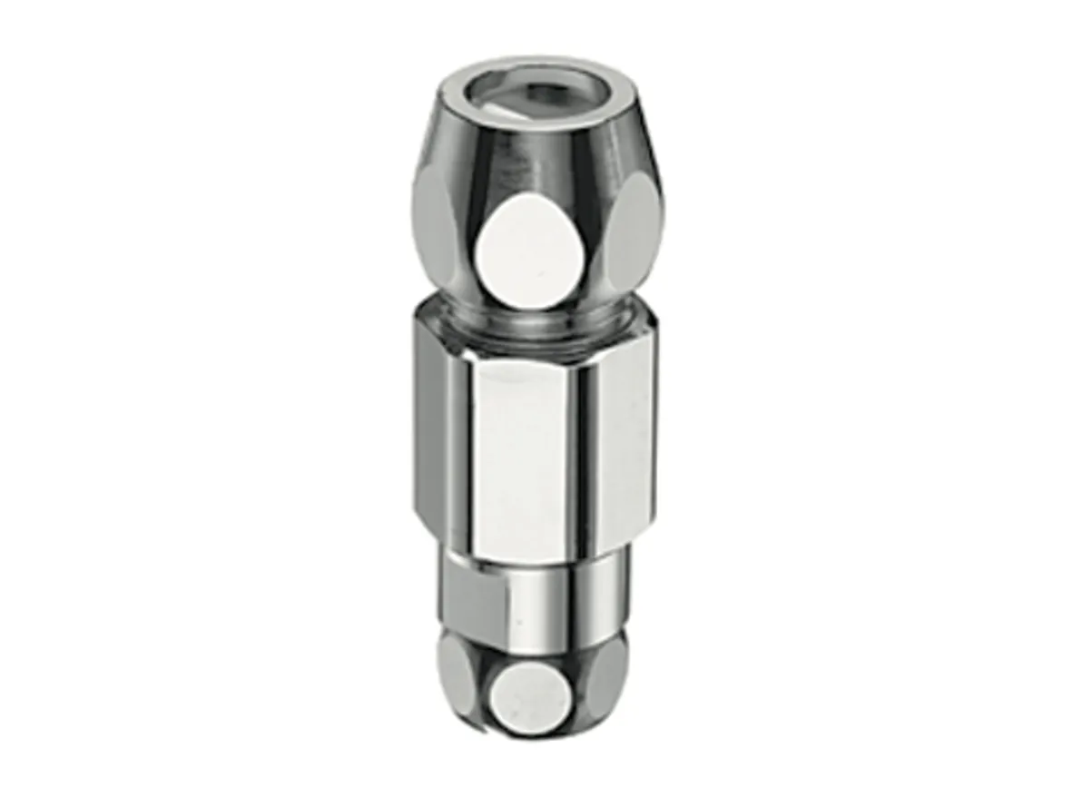 Einfach-Rückflussverhinderer, Durchflussform von unten nach oben, Überwurfmutter DN 10 G 3/8 IG, Ø 10 mm (DN 10 G 1/2 AG), chrom