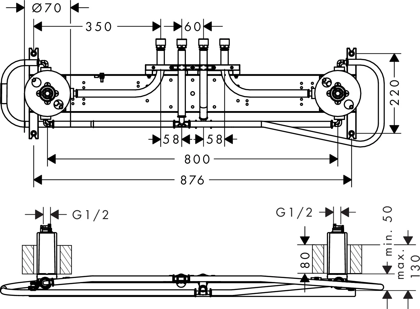 Grundset für Kopfbrause 1200 4jet Axor ShowerHeaven