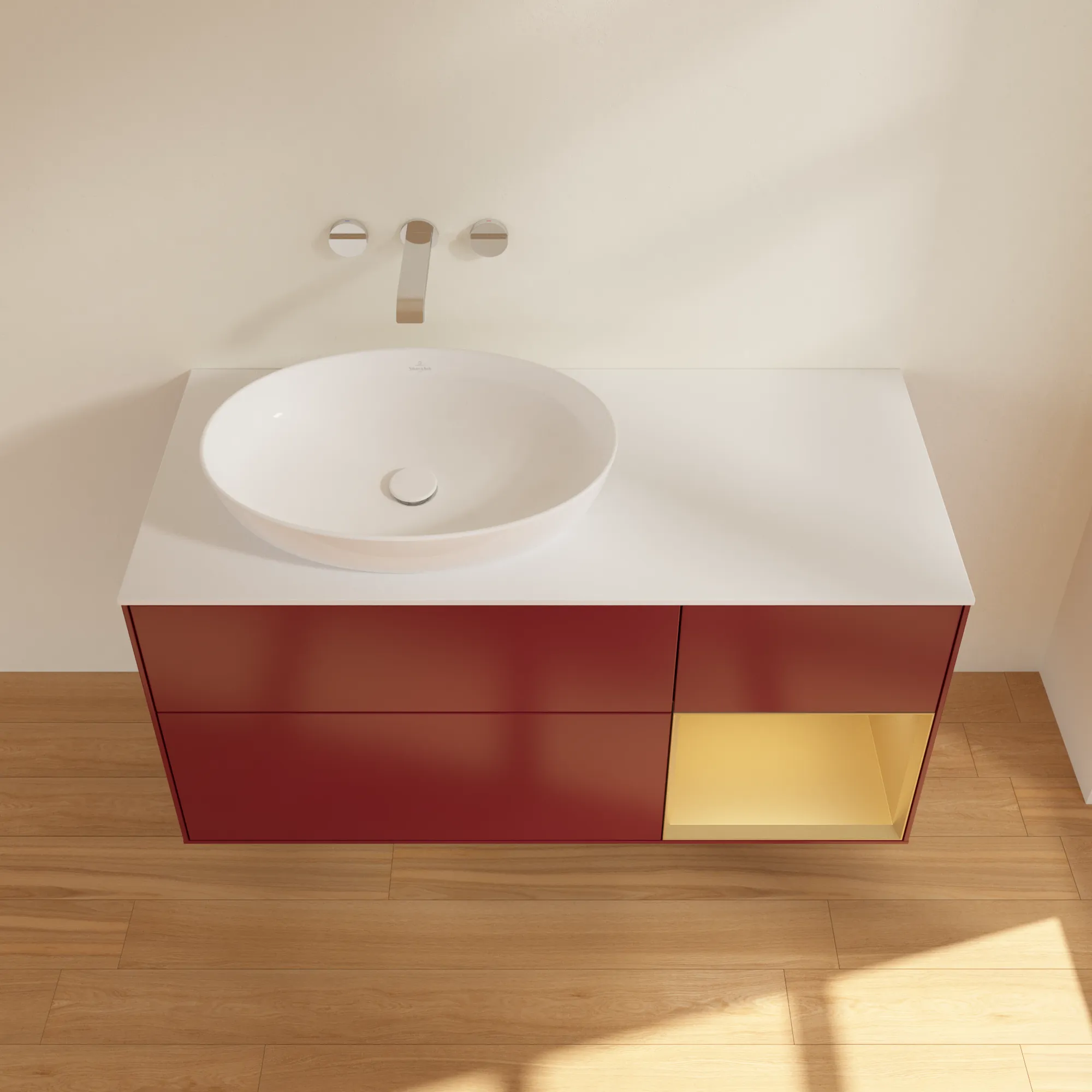 Villeroy & Boch Waschtischunterschrank „Finion“ für Schrankwaschtisch 1200 × 603 × 501 mm Peony Matt Lacquer, für Becken links, ohne Hahnlochbohrung Villeroy & Boch Waschtischunterschrank „Finion“ für Schrankwaschtisch 1200 × 603 × 501 mm Peony Matt Lacquer, für Becken links, ohne Hahnlochbohrung