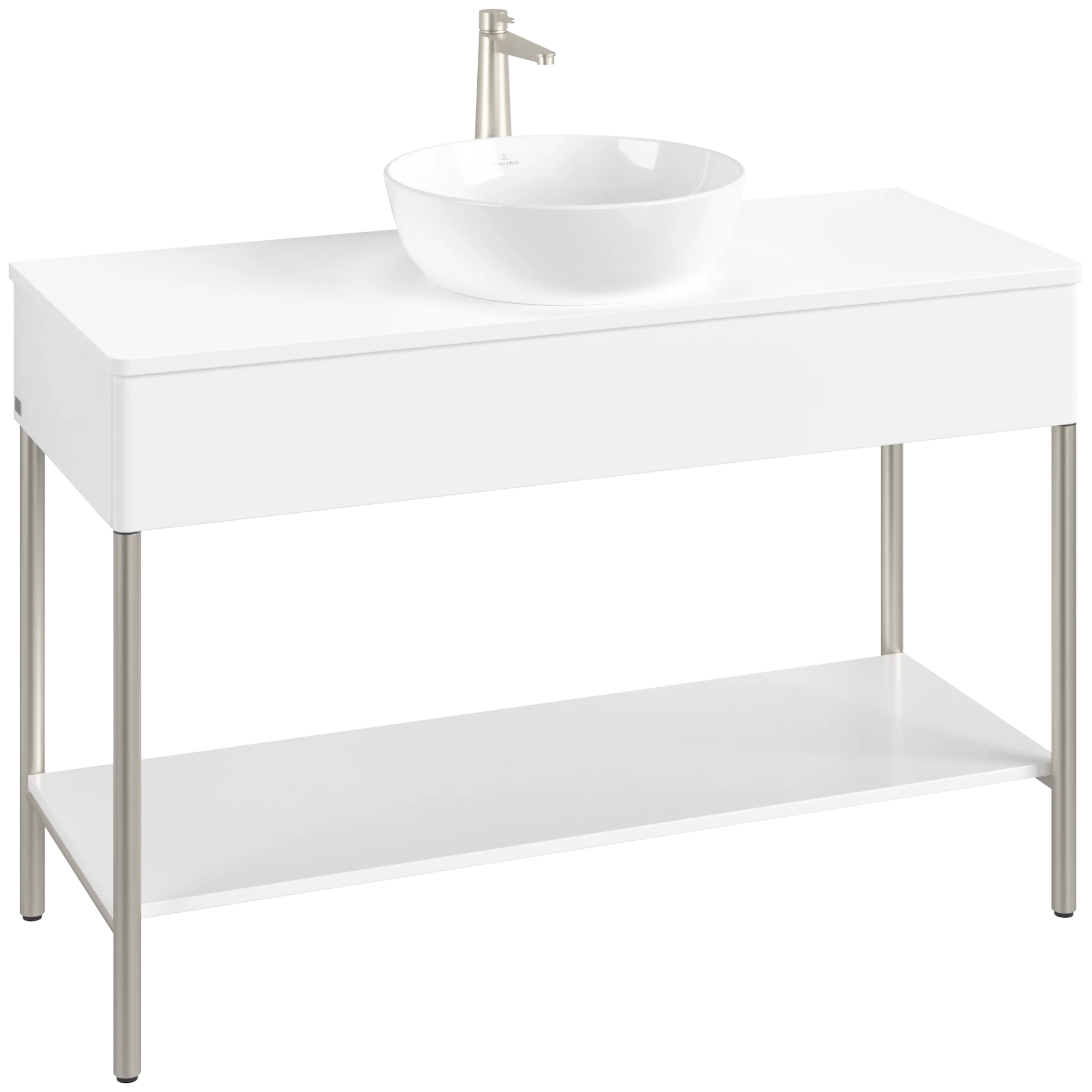Villeroy & Boch Waschbeckenunterschrank Artis L65050MT, Eckig White Matt Lacquer, 1.200 x 782 x 500 mm, mit Metallgestell und Beleuchtung