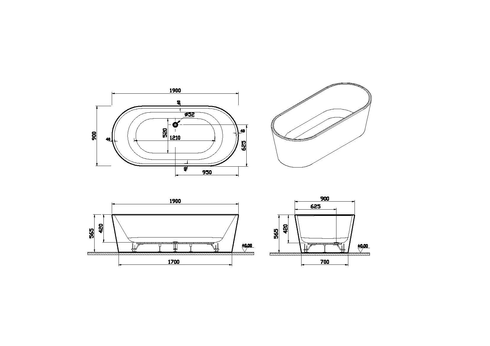 VitrA Geo freistehende Badewanne oval 190 x 90 cm Weiβ Hochglanz/Schwarz Matt VitrA Geo freistehende Badewanne oval 190 x 90 cm Weiβ Hochglanz/Schwarz Matt