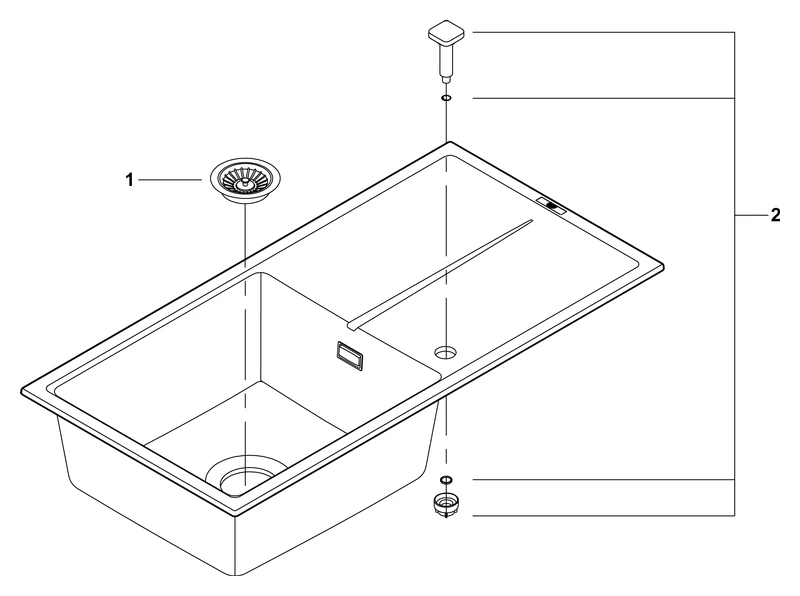 Kompositspüle K400 31641, mit Abtropffläche, Modell: K400 60-C 100/50 1.0 rev, Montageart: Standard-Einbauspüle, Maße: 1000 x 500 mm, 1 Becken: 480 x 420 x 205 mm, granit schwarz