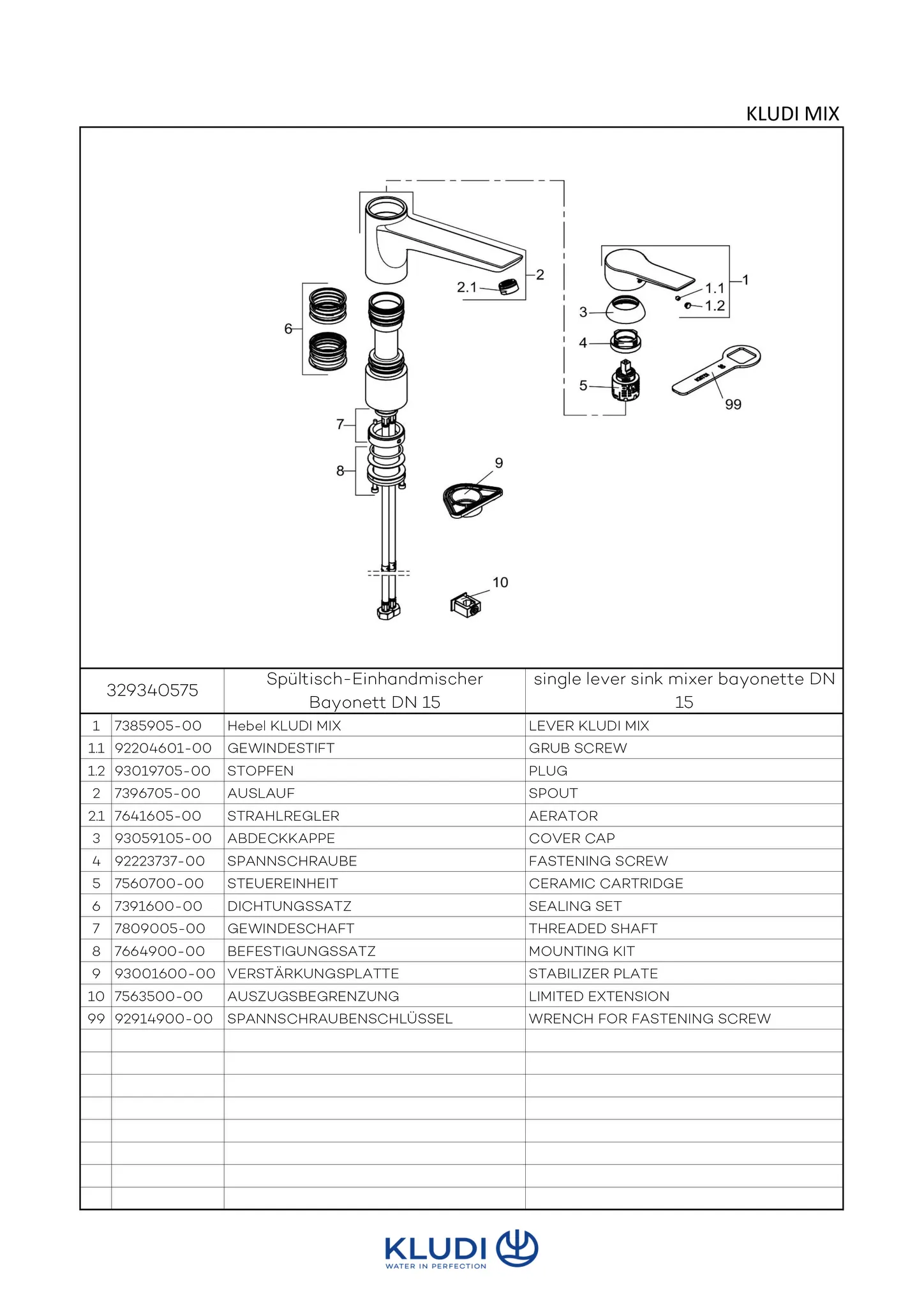 Kludi MIX SPT-Bajonett-EHM DN 15 Spültisch-Einhandmischer, Oberfläche: 05 chrom Kludi MIX SPT-Bajonett-EHM DN 15 Spültisch-Einhandmischer, Oberfläche: 05 chrom