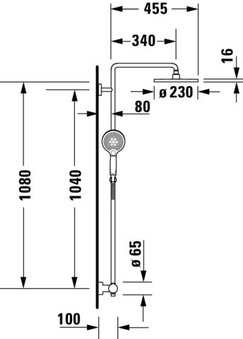 C.1 Shower System mit Brause- thermostat,Höhe 1200 Auslauf340 mm