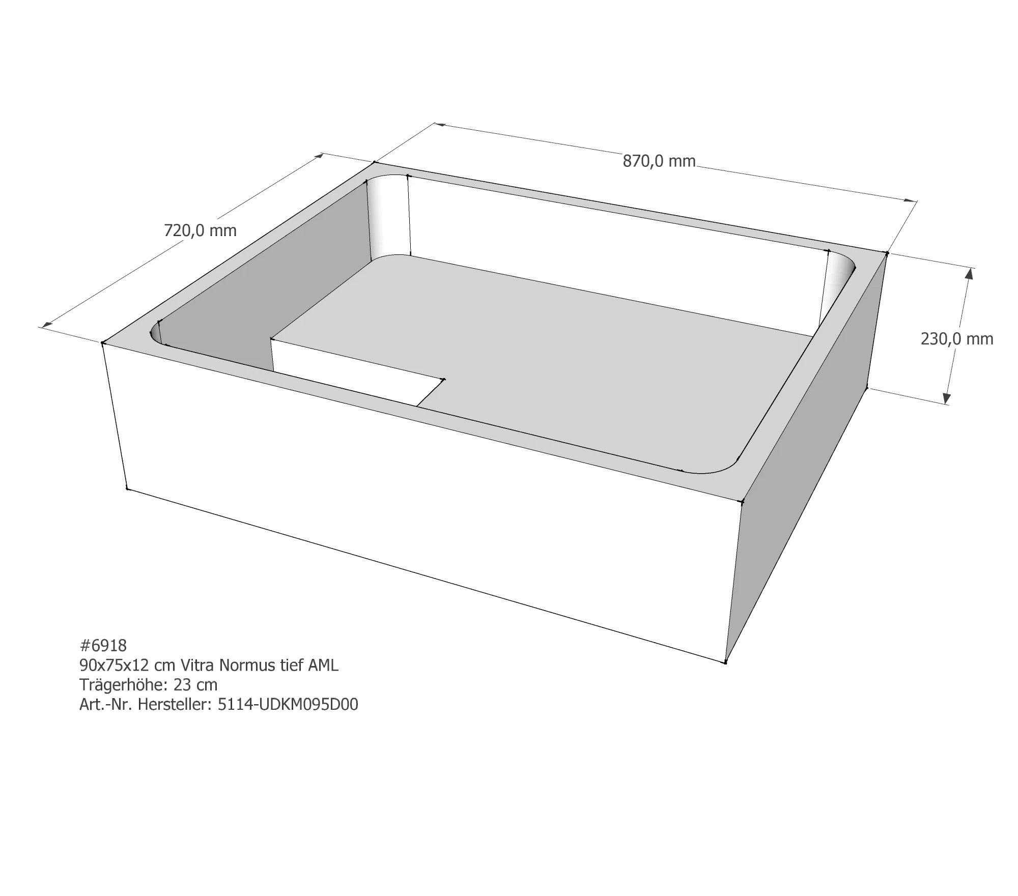 Duschwannenträger passend für VitrA Normus tief 90 × 75 × 12 cm