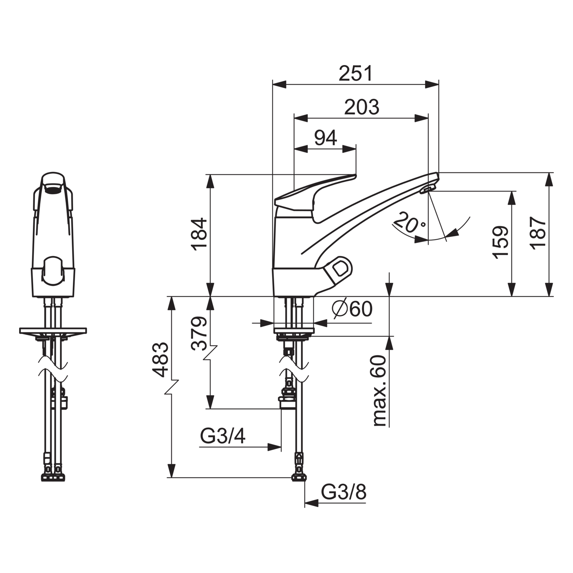 Hansa Einhand-Küchenarmatur „Mix“ Ausladung 203 mm in chrom Hansa Einhand-Küchenarmatur „Mix“ Ausladung 203 mm in chrom