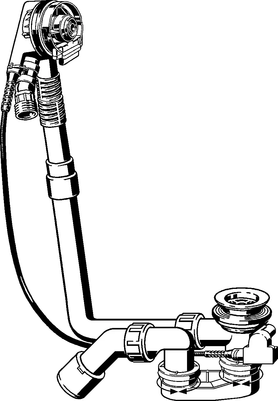 Viega Ab- und Überlaufgarnitur mit Zulauffunktion Modell 6161.51 „Multiplex Trio“ für Standardwannen (Ablauf am Fußende)