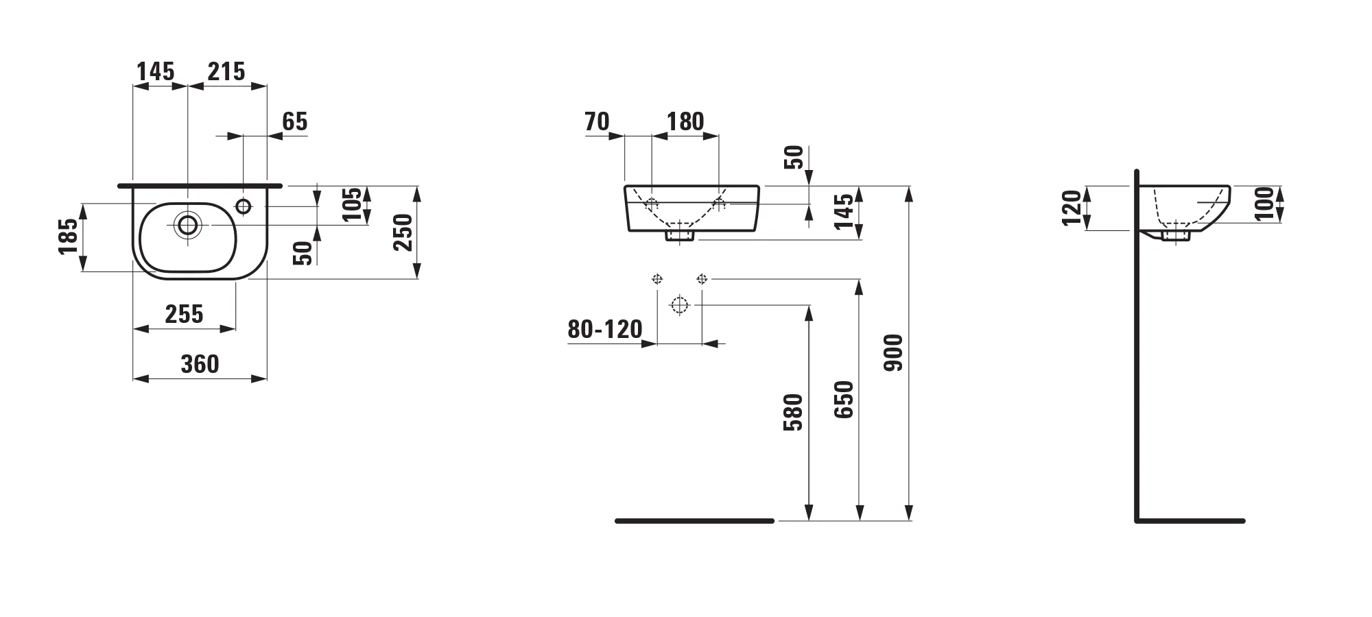 Waschtisch LUA 360x250x145 asymmetrisch Becken links 1 Hahnloch rechts mit Überlauf weiß Waschtisch LUA 360x250x145 asymmetrisch Becken links 1 Hahnloch rechts mit Überlauf weiß