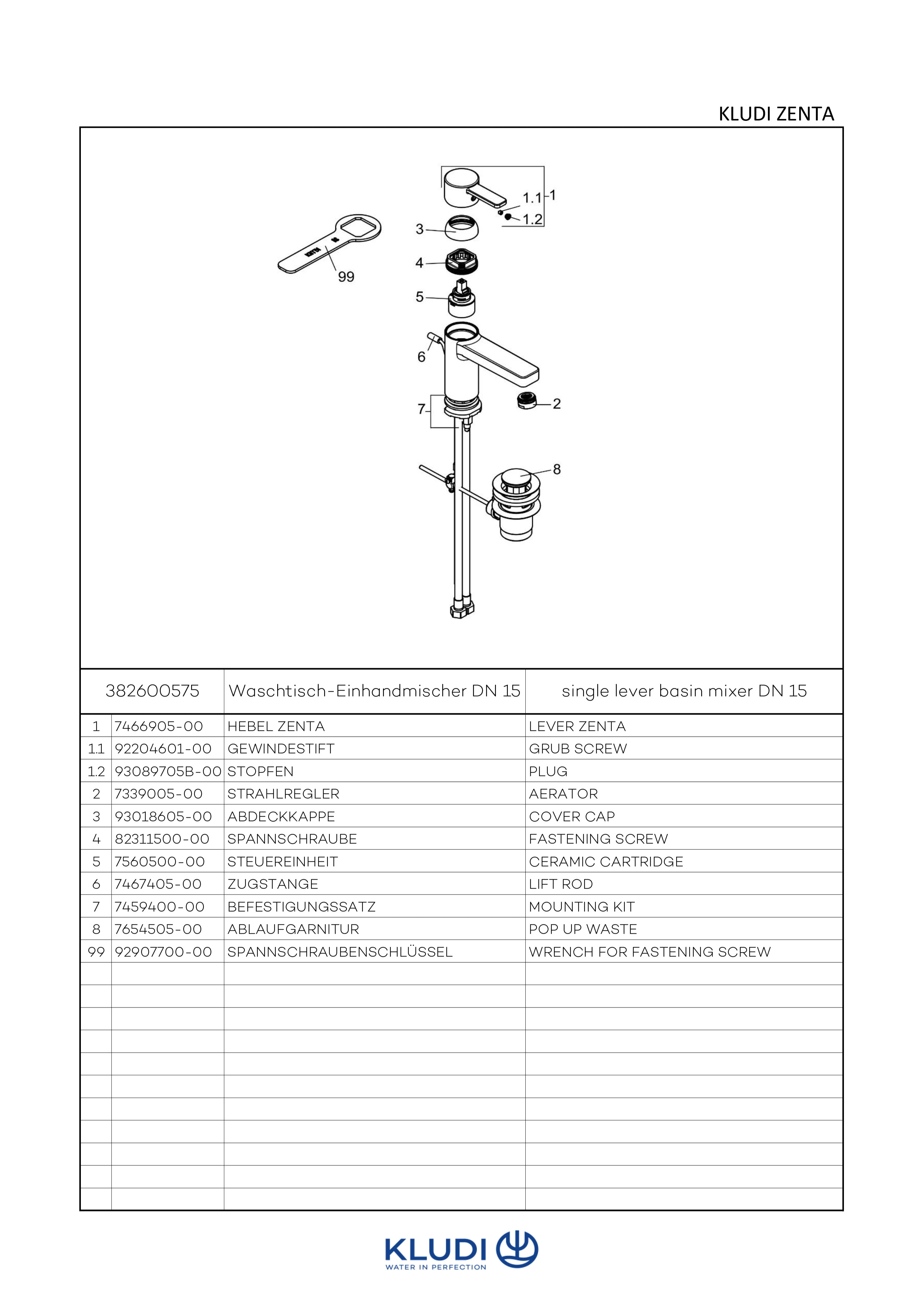 Kludi ZENTA Waschtisch-Einhandmischer XL DN 15, chrom Kludi ZENTA Waschtisch-Einhandmischer XL DN 15, chrom
