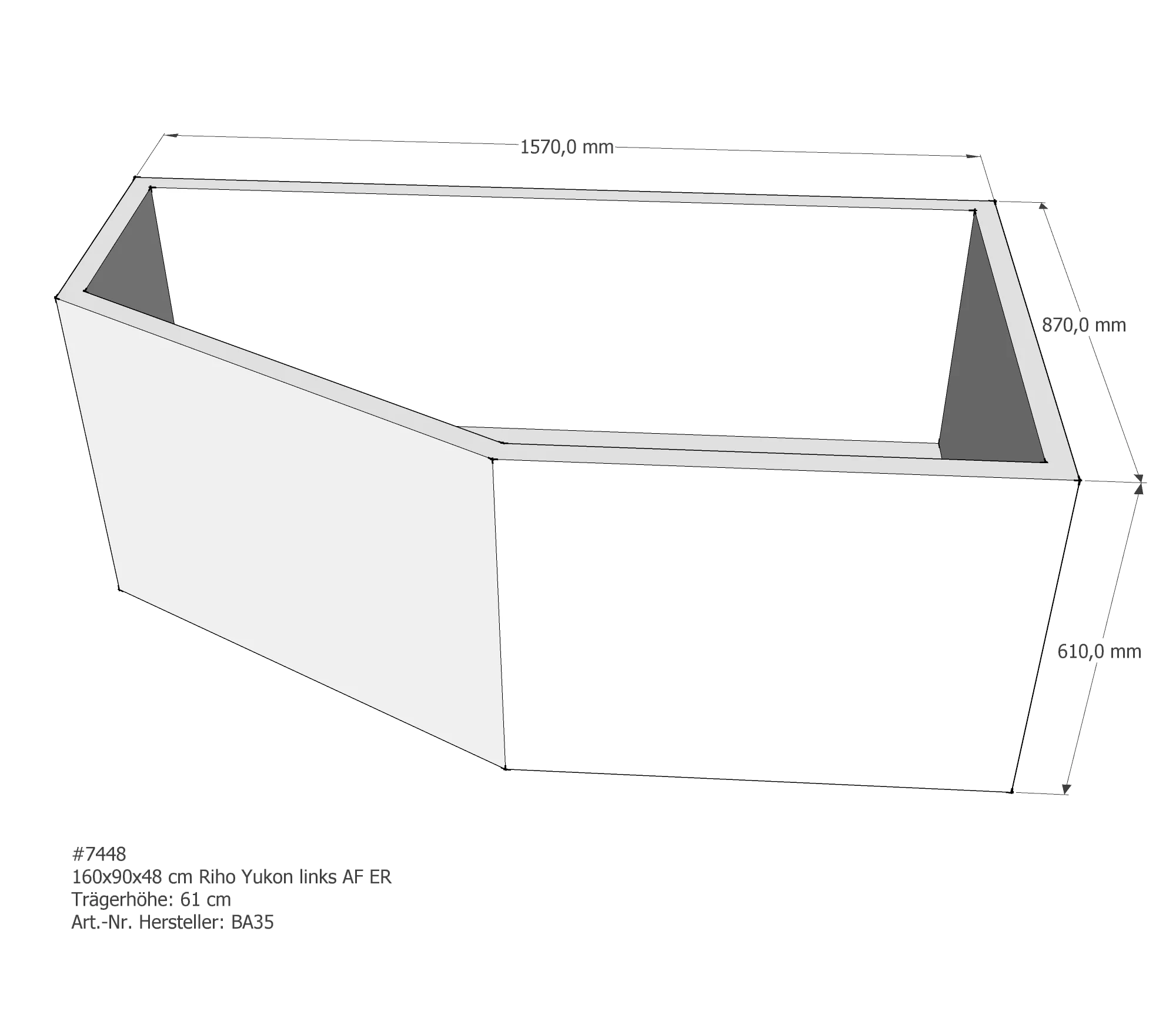 Badewannenträger für Riho Yukon links 160 × 90 × 48 cm Badewannenträger für Riho Yukon links 160 × 90 × 48 cm