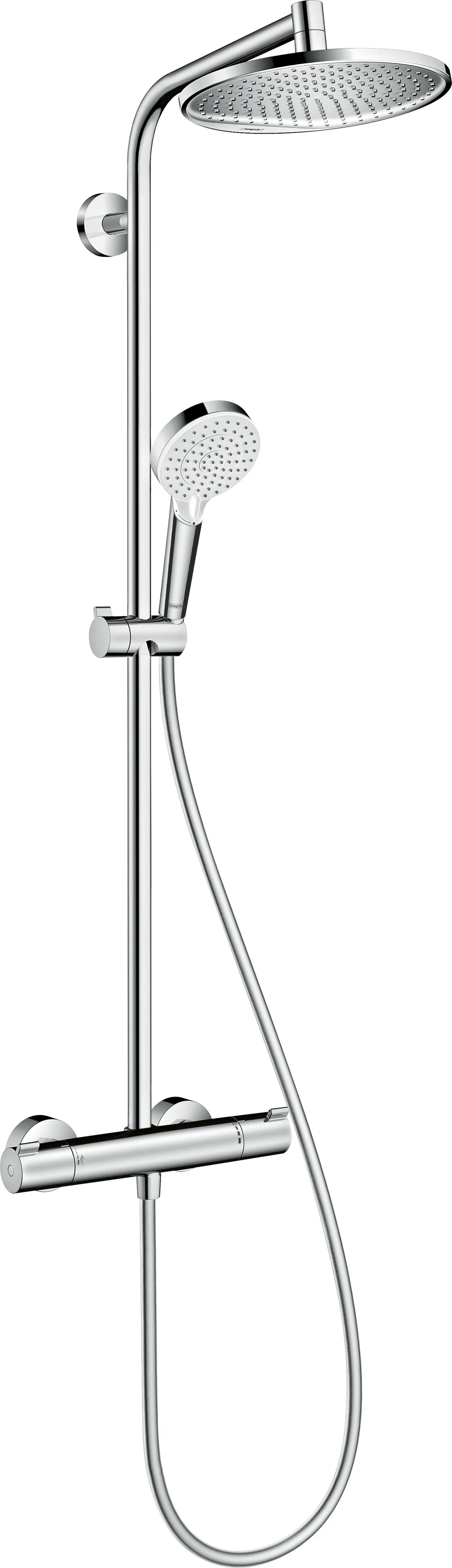 Hansgrohe Crometta S Showerpipe 240 chrom - 1-Jet mit Thermostat, Aufputzinstallation, DN15, 350 mm Brausearmlänge