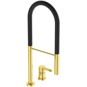 2-Loch Küchenarmatur Gusto Ausladung 225mm Semi-Pro 2-Funktionsbrause Brushed Gold 2-Loch Küchenarmatur Gusto Ausladung 225mm Semi-Pro 2-Funktionsbrause Brushed Gold