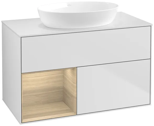 Villeroy & Boch Waschtischunterschrank „Finion“ für Schrankwaschtisch 100 × 60,3 × 50,1 cm 2 Schubladen, für Waschtischposition mittig, inkl. Beleuchtung mittig