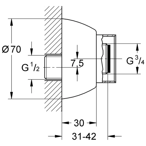 S-Anschluss 12021, 1/2''x3/4'', Verstellbarkeit 12,5mm, edelmessing