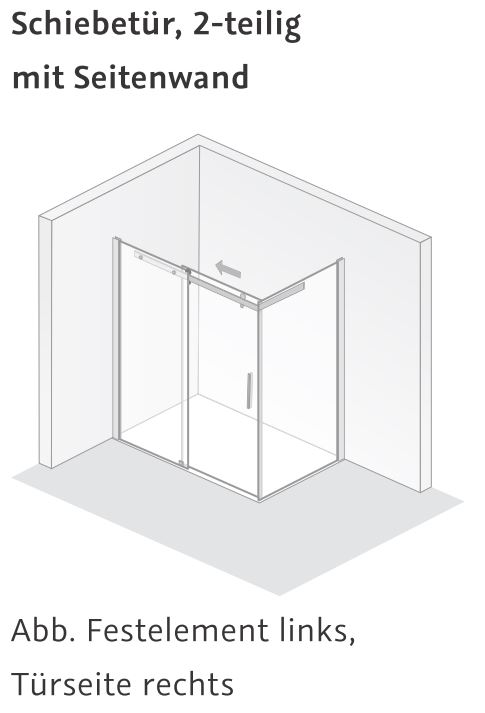 HSK teilgerahmte Duschabtrennung Schiebetür 2-teilig mit Seitenwand „Premium Softcube“ Glas Mattierung mittig (65 cm), H: 2000 mm