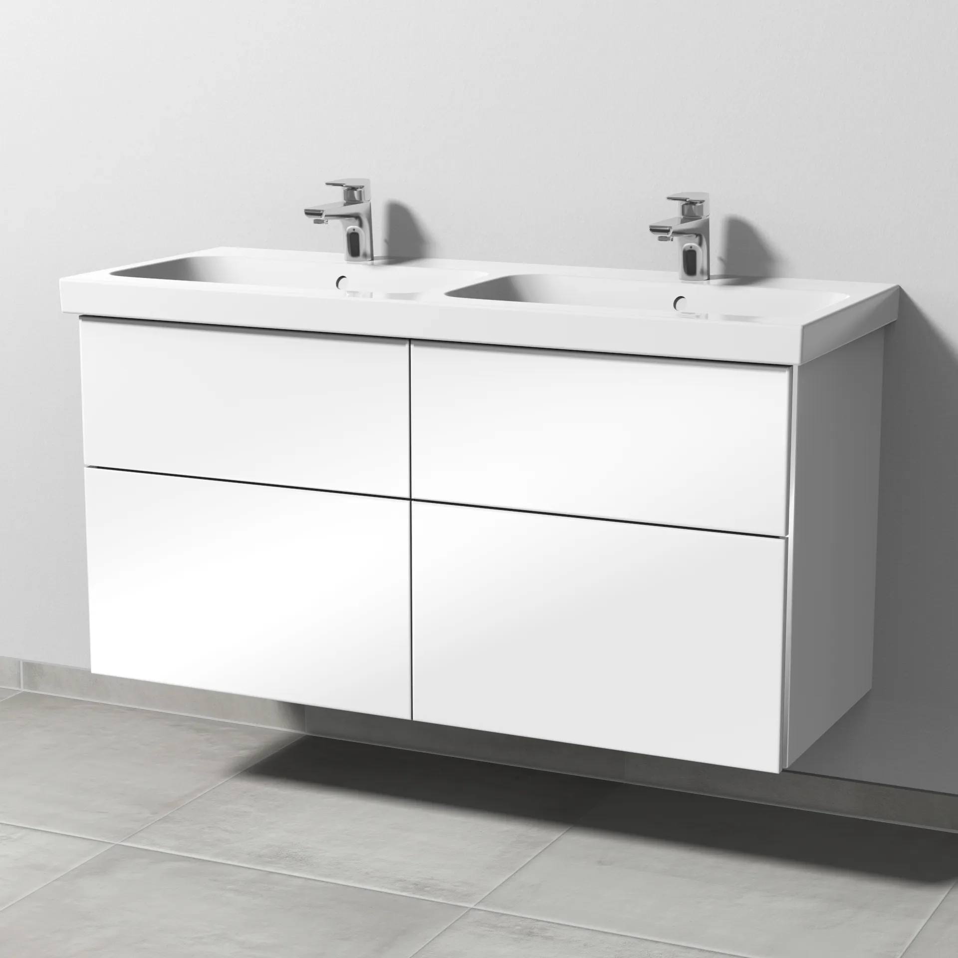 Sanipa Waschtischunterschrank „3way“ passend zu Keramik-Waschtische iCon Light von Geberit 1150 × 591 × 462 mm in Weiß (glanz), Becken links und