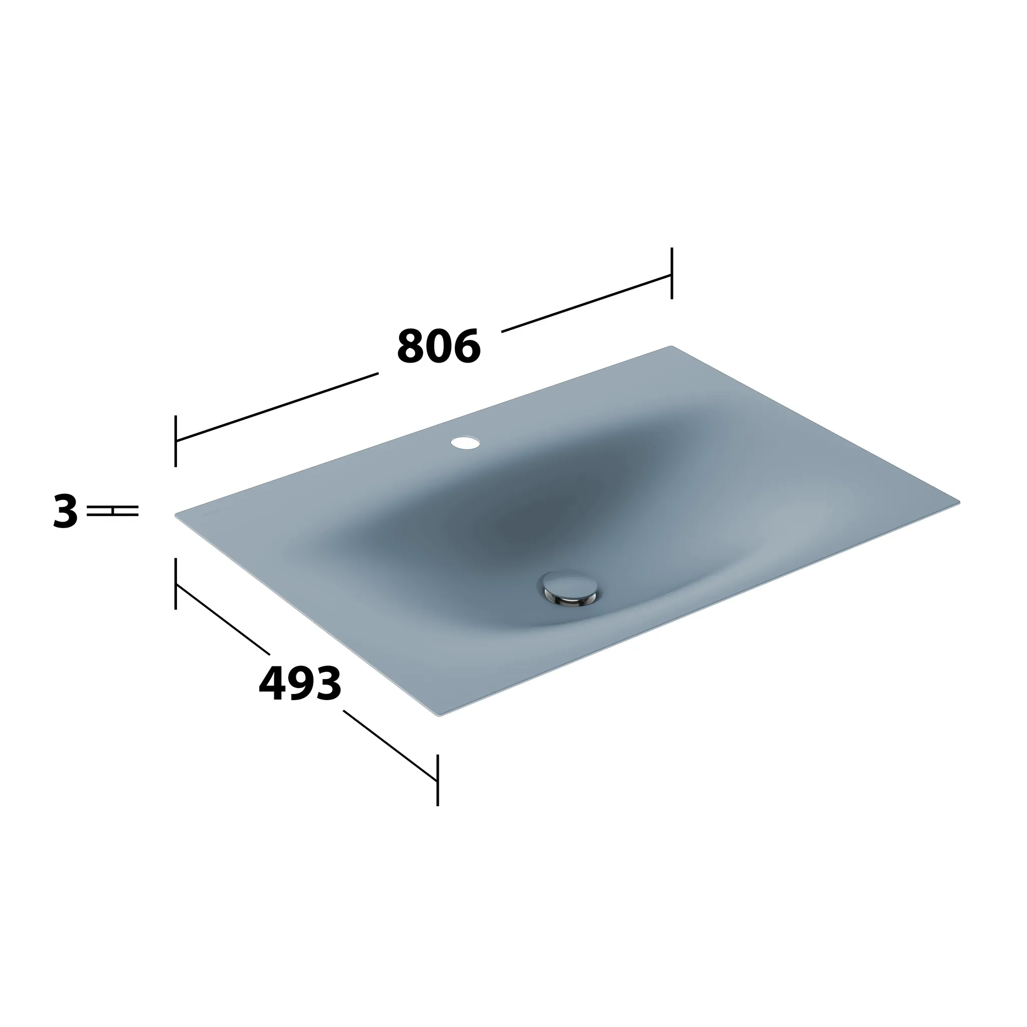 KEUCO Emaille-Einbauwaschtisch „Edition 11 Art“ in Blue Satin, 806 × 493 × 4 mm