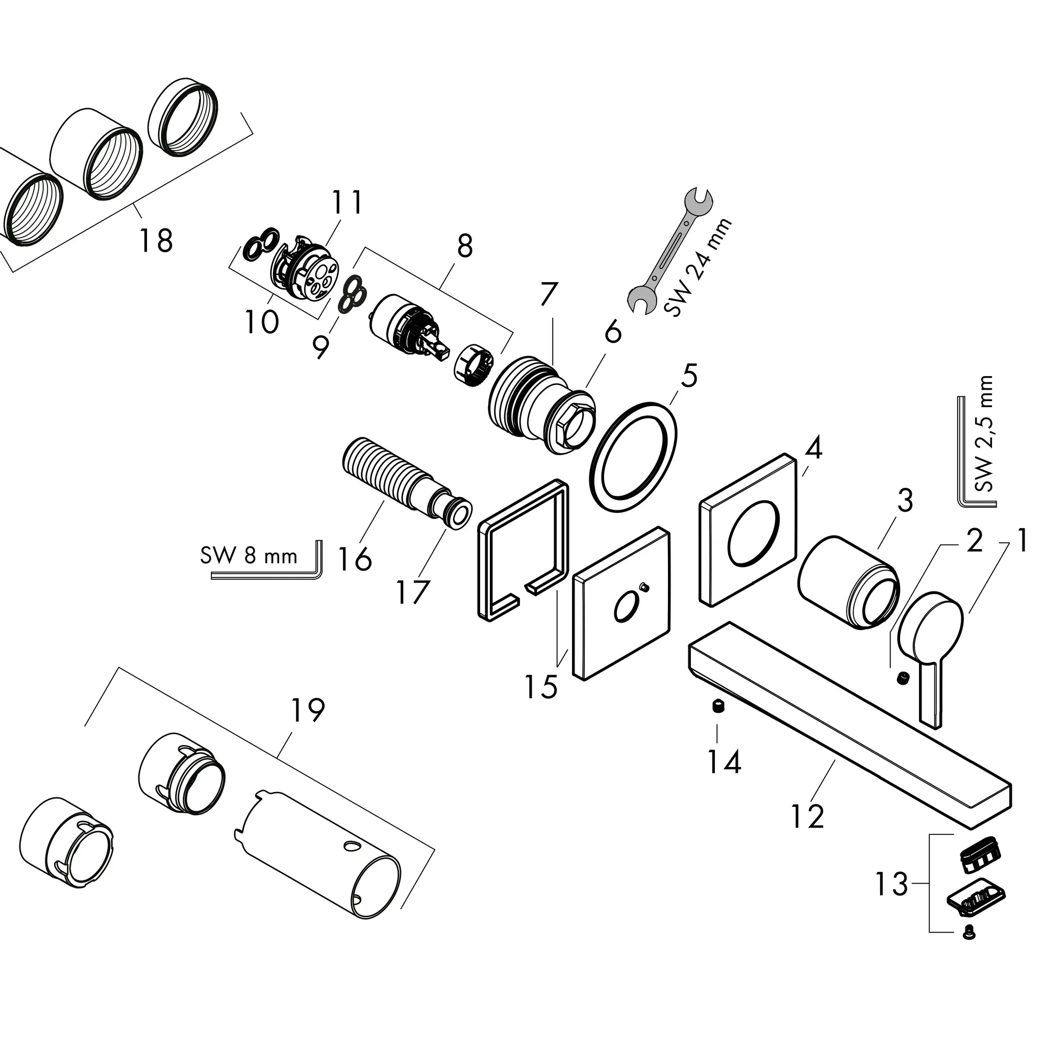 Tecturis E Einhebel-Waschtischmischer Unterputz für Wandmontage EcoSmart+ mit Auslauf 22,5 cm Chrom Tecturis E Einhebel-Waschtischmischer Unterputz für Wandmontage EcoSmart+ mit Auslauf 22,5 cm Chrom