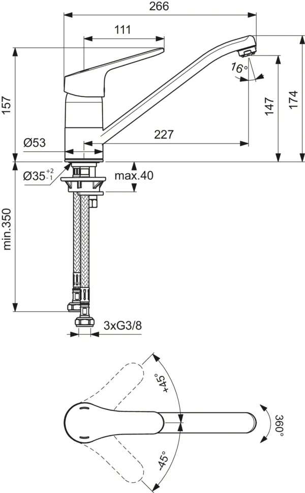 Ideal Standard Einhand-Küchenarmatur „Ceraform“ Ausladung 227 mm