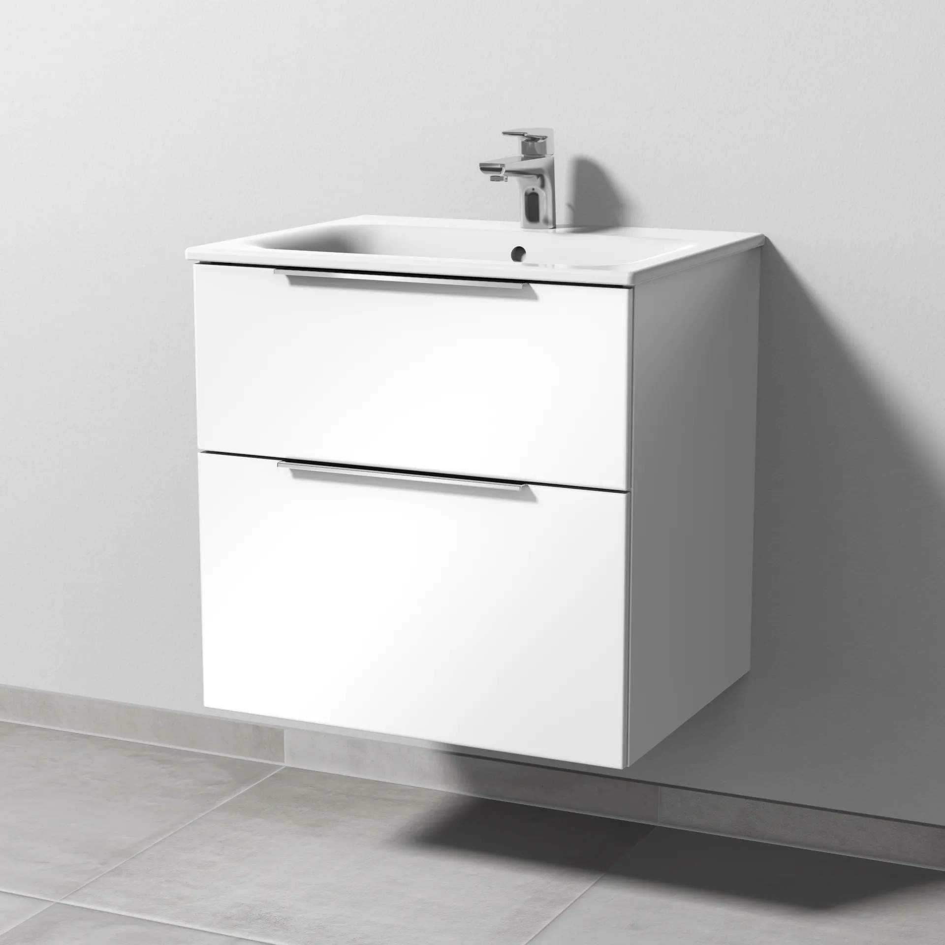 Sanipa Waschtischunterschrank „3way“ passend zu Keramik-Waschtische Renova Plan Slim von Geberit 585 × 582 × 472 mm in Weiß (glanz)