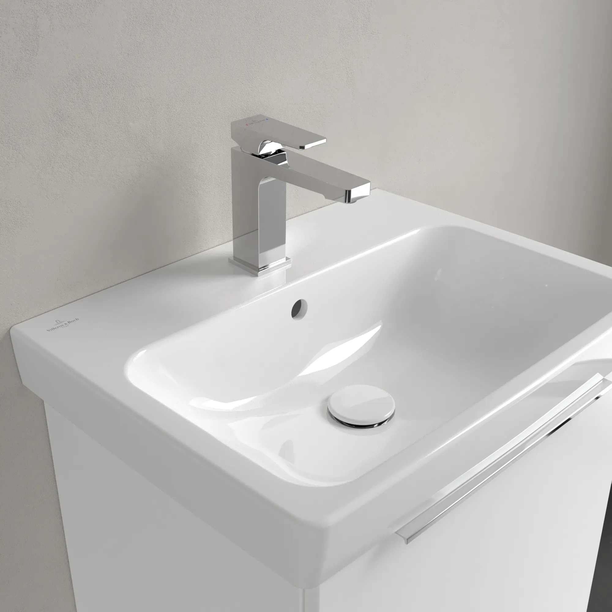 Villeroy & Boch Waschbecken „Architectura“ 550 × 420 × 165 mm, ohne Hahnlochbohrung, für Becken mittig in Weiß Alpin Villeroy & Boch Waschbecken „Architectura“ 550 × 420 × 165 mm, ohne Hahnlochbohrung, für Becken mittig in Weiß Alpin