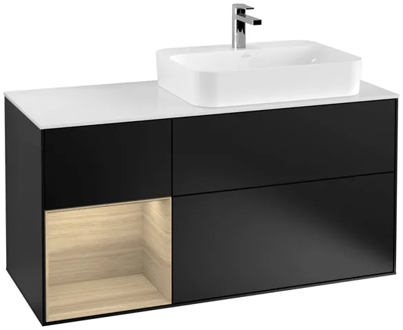 Villeroy & Boch Waschtischunterschrank „Finion“ für Schrankwaschtisch 1200 × 603 × 501 mm Black Matt Lacquer, für Becken rechts Villeroy & Boch Waschtischunterschrank „Finion“ für Schrankwaschtisch 1200 × 603 × 501 mm Black Matt Lacquer, für Becken rechts