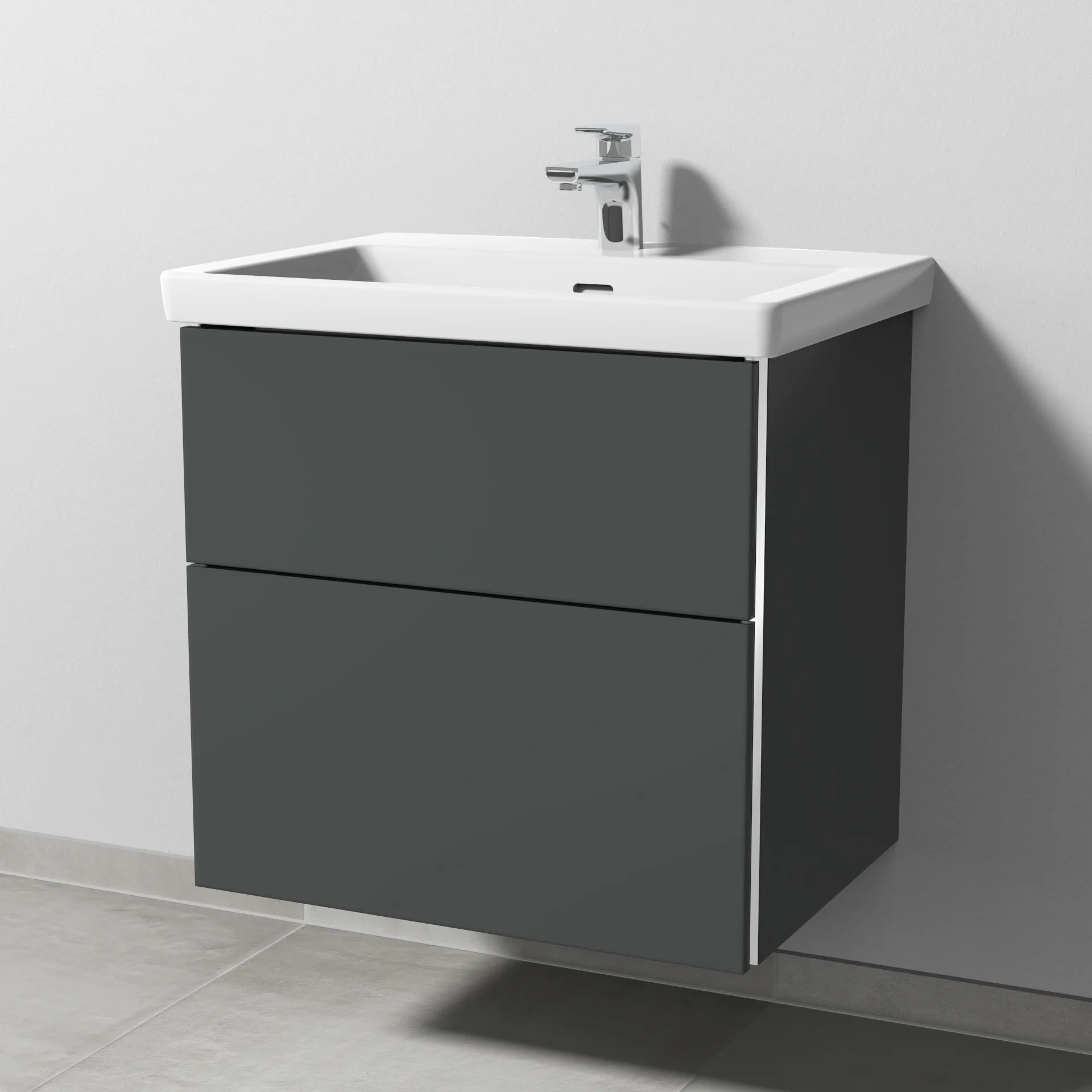 Sanipa Waschtischunterschrank „3way“ 605 × 588 × 462 mm in Anthrazit (matt), mit Hahnlochbohrung, Becken mittig
