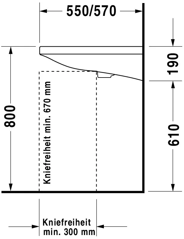 Wandwaschtisch „DuraStyle“, ohne Überlauf, Hahnlochposition mittig