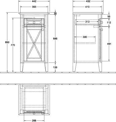 Villeroy & Boch Seitenschrank „Hommage“ 44,2 × 85 × 43,2 × 43,2 cm, Anschlag links