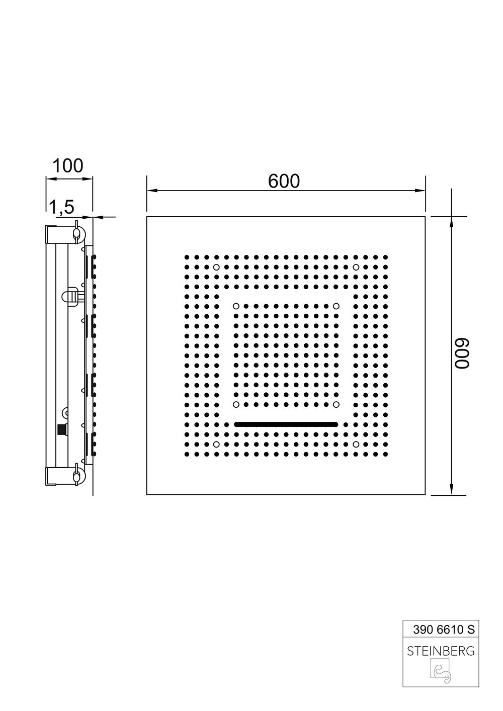 Serie 390 Relax Rain Regenpaneel für Deckeneinbau mit 3 Strahlarten 60 x 60 cm Edelstahl poliert Serie 390 Relax Rain Regenpaneel für Deckeneinbau mit 3 Strahlarten 60 x 60 cm Edelstahl poliert